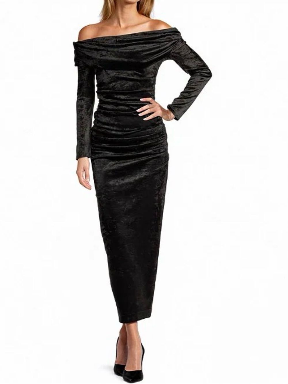 Antonio Melani Black Velvet Off Shoulder Top & Midi Skirt Set Size 0 NWT